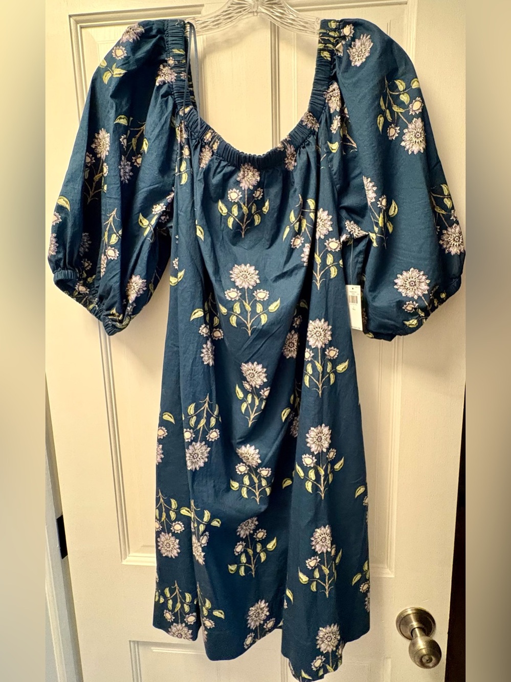 Old Navy Navy Blue Floral Puff-Sleeve Midi Dress